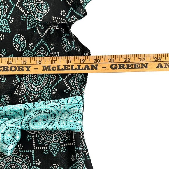 Lane Bryant Womens Plus Size 14/16 Black & Teal Belted Short Sleeve Top V Neck - Picture 9 of 11